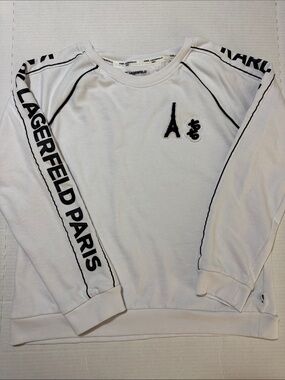 Karl Lagerfeld Paris White Crewneck Sweatshirt - Eiffel Tower Patch - Size M 168